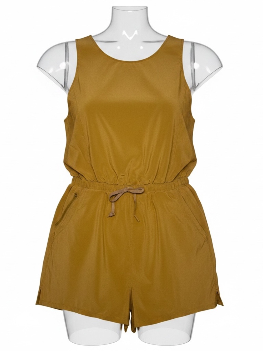 Athletic wear Sleeveless Drawstring Romper Camel Mustard XL